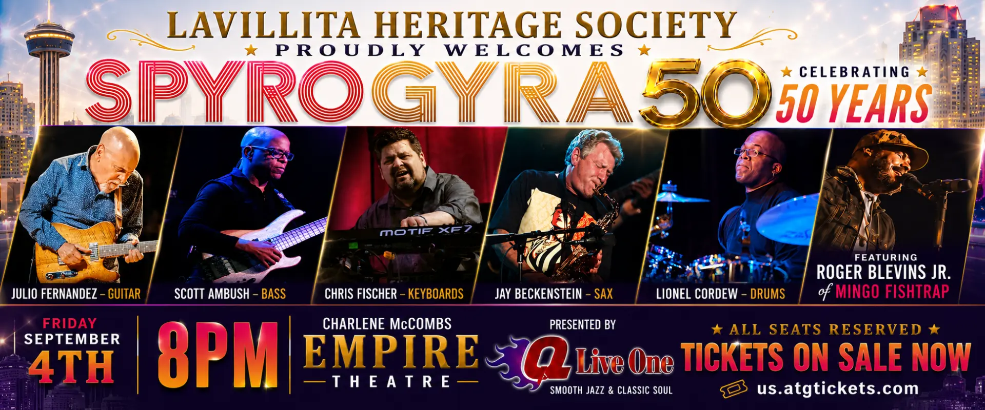 LaVillita Heritage Society welcomes Spyro Gyra celebrating 50 years — Friday September 4th, 8PM, Charlene McCombs Empire Theatre, presented by Q Live One